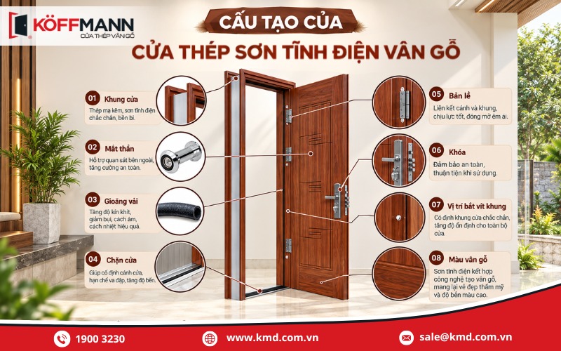 Cấu tạo của cửa thép sơn tĩnh điện vân gỗ