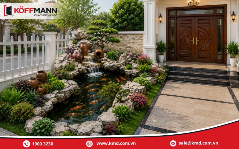 Có nên xây bể cá trước cửa nhà không?