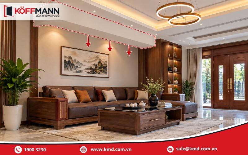 Tránh kê sofa dưới dầm trần