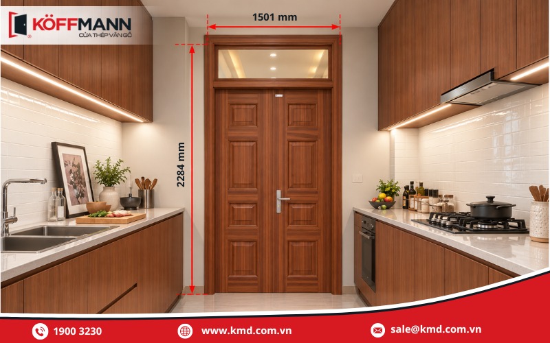 Kích thước cửa bếp 2 cánh đều