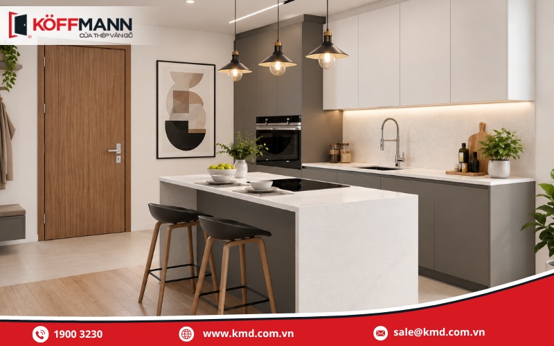 Mẫu cửa nhà bếp bằng gỗ công nghiệp