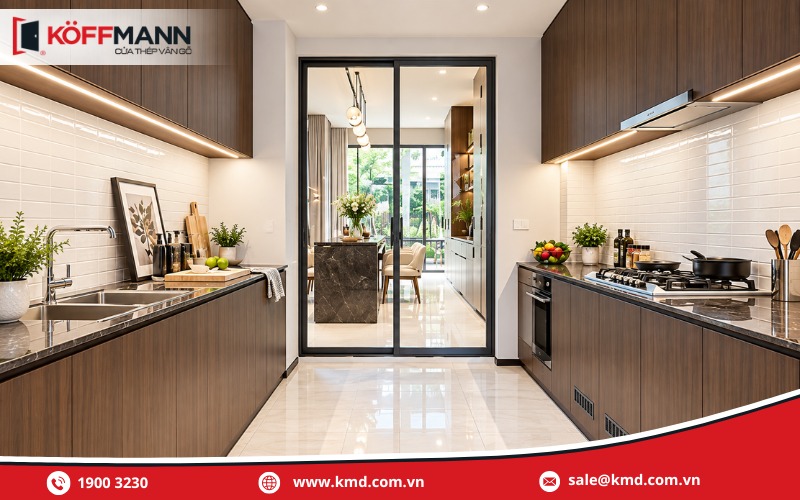 Mẫu cửa nhà bếp bằng kính cường lực
