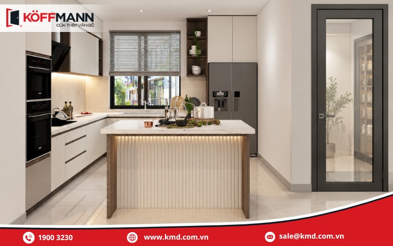 Mẫu cửa phòng bếp đẹp bằng nhôm kính