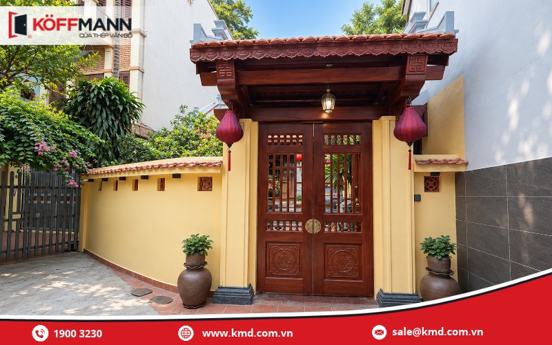 Mẫu cửa cổng đẹp bằng gỗ