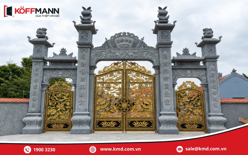 Mẫu cửa cổng chùa bằng nhôm