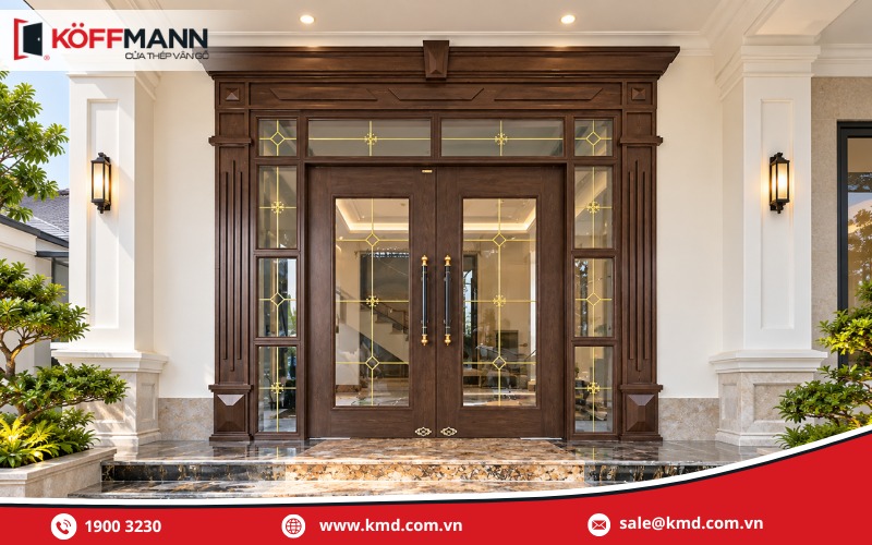 Mẫu cửa thép vân gỗ Luxury 2 cánh