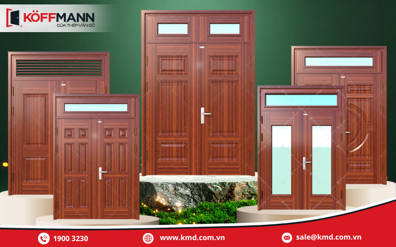 Cửa thép vân gỗ 2 cánh đều