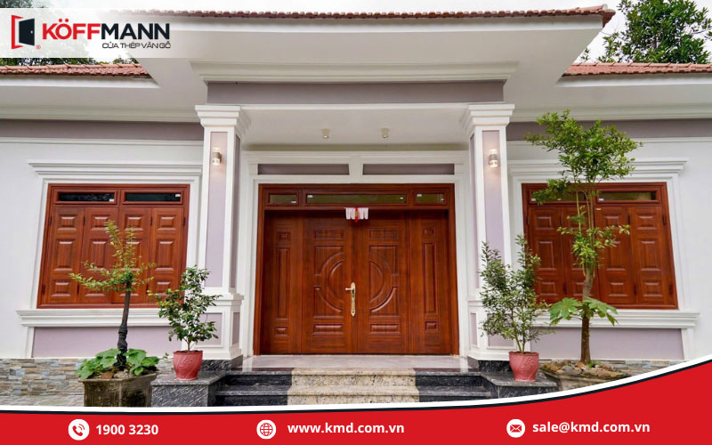 Cửa thép vân gỗ 4 cánh lệch