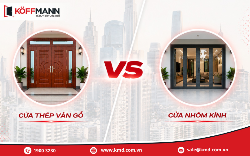 So sánh cửa thép vân gỗ và cửa nhôm kính chi tiết từ A - Z