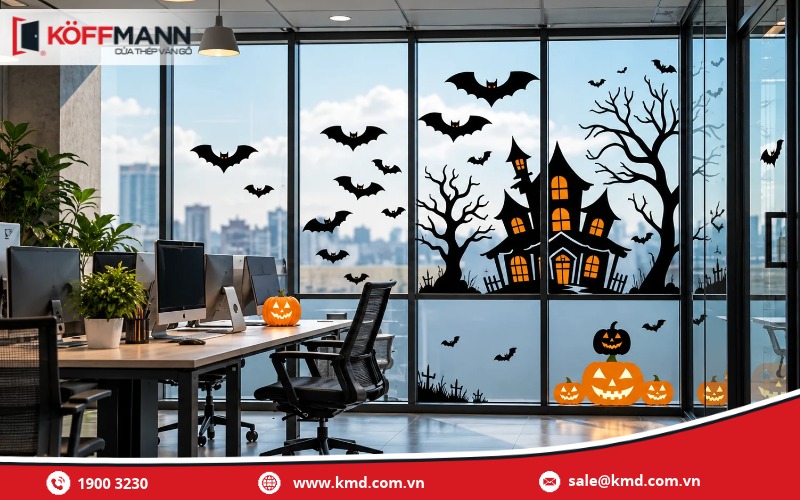 Trang trí cửa kính văn phòng Halloween